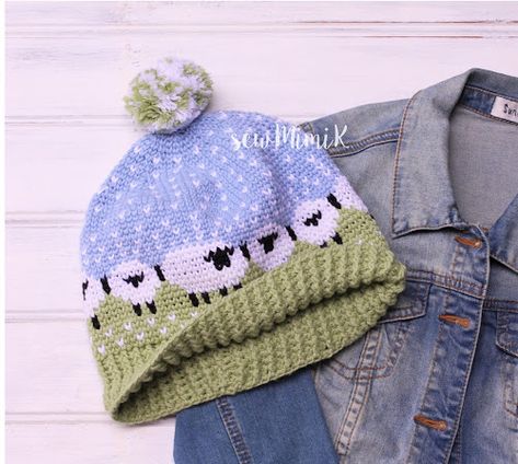 Crocheted sheep beanie hat | Sew Mimi.K Crocheted Sheep, Lamb Hat, Fair Isle Crochet, Crochet Sheep, Knitting Pin, Crochet Jumper, Crochet Knit Stitches, Crochet Hat Free, Crochet Beanie Hat