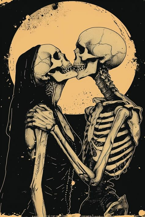 Gothic Macabre Art, Skeleton In A Dress, Two Skeletons In Love, Skeleton Poses, Skeleton Pics, Two Skeletons, Male Skeleton, Female Skeleton, Skeleton Lovers