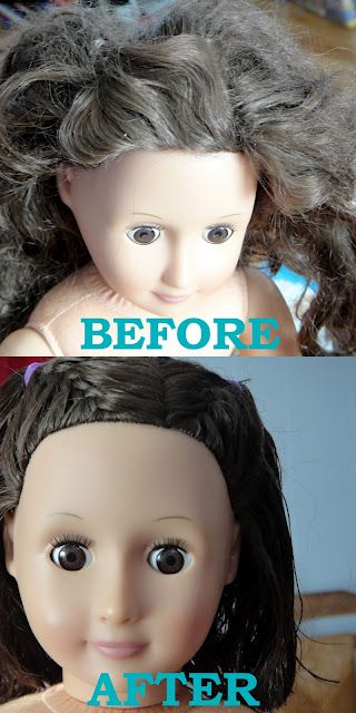 Get rid of CRAZY doll hair. Ok, so I tried a pin from http://cookieandclaire.blogspot.com/2011/11/rapunzel-rapunzel-let-down-yourgirl.html claiming to get rid of crazy doll hair. Approved. Restore Doll Hair, Washing Doll Hair, How To Fix Doll Hair Tangled, Styling Doll Hair, How To Style Doll Hair, How To Untangle Doll Hair, Untangle Doll Hair, Doll Hair Detangler, Doll Hair Repair