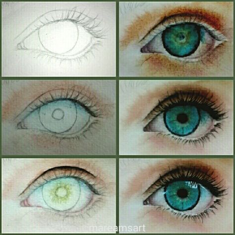 Acrylic Painting Eyes Step By Step, How To Paint An Eye Acrylic Step By Step, Acrylic Eye Painting Step By Step, Color Pencil Art Tutorial Step By Step, Watercolor Art Eyes, Watercolour Eyes Tutorials, Watercolour Eye, Watercolor Tutorial Step By Step, Step By Step Sketches