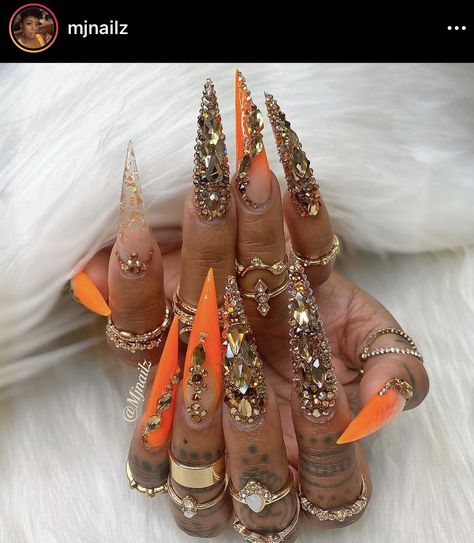 Haiti Nails, Orange Bling Nails, Boogie Nails, Nailart Aesthetic, Aesthetic Fire, Stilleto Nails Designs, Gucci Nails, Eagle Talon, Nail Academy