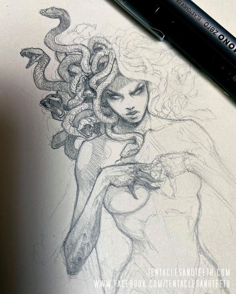 Medusa Pencil Sketch, Medusa Drawing Reference, Madussa Drawing, Medusa Artwork Greek Mythology, Greek Art Sketch, Greek Sketches Mythology, Medusa Before Curse, Madusa Drawings Beautiful, Medusa Drawing Beautiful