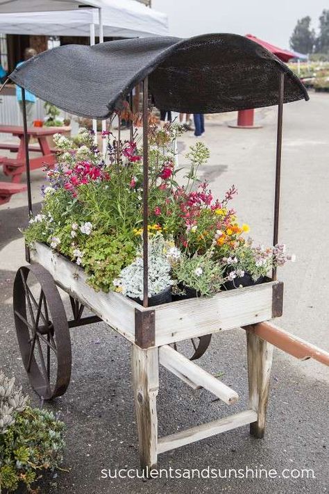 Mobile Flower Cart, Flower Carts, Yard Cart, Succulent Display, Garden Cart, Flower Truck, Diy Bird Feeder, Garden Stand, Flower Cart