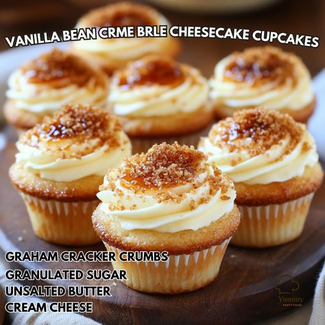 🍮 Indulge in the decadence of Vanilla Bean Crème Brûlée Cheesecake Cupcakes! A sweet treat for your taste buds! 🧁 Vanilla Bean Crème Brûlée Cheesecake Cupcakes Ingredients: - 1 cup graham cracker crumbs (about 8-10 crackers) - 2 tbsp granulated sugar - 4 tbsp unsalted butter, melted - 16 oz cream cheese, softened - 1 cup granulated sugar - 1 tsp vanilla extract - 3 large eggs - 1 vanilla bean, seeds scraped - 1 cup heavy cream - 1/4 cup powdered sugar Instructions: 1. Preheat oven to 325°F... Vanilla Bean Creme Brulee Cheesecake Cupcakes, Creme Brulee Cheesecake, Crumb Recipe, Cozy Fall Recipes, Dessert Smoothie, Cheesecake Cupcakes, Bean Seeds, Graham Cracker Crumbs, Graham Cracker