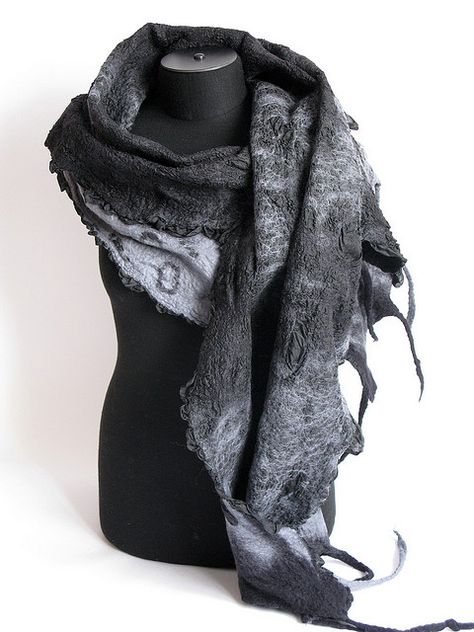 lolkins marusya felted scarf Fantasy Scarf, Neo Punk, Scarf Aesthetic, Military Inspired Fashion, Dark Mori, Felted Scarf, Scarf Style, Felted Scarves, Military Inspired