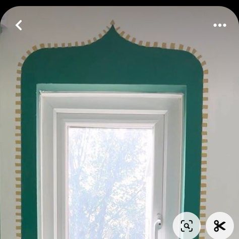 Painted Arch On Door, Painted Wall Mirror, Wall Painting Around Window, Painted Arch Window, Painted Arch Over Window, Painted Details On Wall, Painted Arch Around Window, Stenciled Archway, Painted Archway On Wall