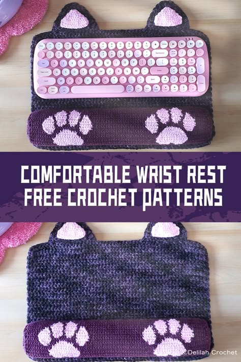 FREE Comfortable Crochet Wrist Rest Patterns Crochet Keycap Patterns, Free Crochet Patterns Functional, Crochet Switch Case Pattern Free, Crochet Keyboard Wrist Rest, Crochet Wrist Rest Cushion, Crochet Desk Accessories Free Patterns, Crochet Patches Pattern, Crochet Computer Accessories, Crochet Headset Cover Free Pattern