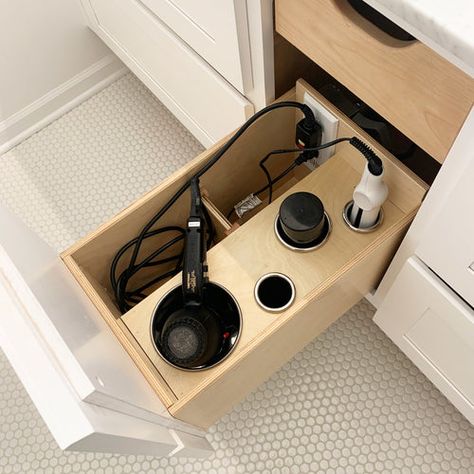 Vanity Drawer Outlet Solutions | Electrical Plugs for Vanity Drawers – Docking Drawer Outlets In Bathroom, Drawer Outlet, Bathroom Outlet, Docking Drawer, Bathroom Cabinet Colors, Vanity Drawer, Bathroom Vanity Drawers, Bathroom Drawer Organization, Modern Drawer