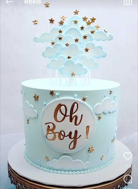 Simple Baby Shower Cake, Baby Reveal Cakes, Baby Shower Cake Designs, Gender Reveal Baby Shower Themes, Blue Birthday Cakes, Pastel Baby Shower, Cloud Cake, Birthday Cake With Photo, Rainbow Birthday Cake