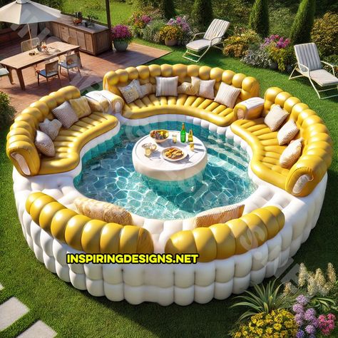 Imagine lounging on your patio, the sun shining brightly, and you’re sitting on a giant, inflatable sofa shaped pool. Yes, you read that right – a sofa shaped pool. This isn’t just any pool; it’s a plush, couch shaped pool that brings the ultimate in comfort and style to your backyard oasis. Visualize this: a ��… Giant Sofa, Pool Bar Design, Family Lounge Pool, Outdoor Movie Theater, Blow Up Pool, Plush Couch, Hanging Tent, Inflatable Sofa, Backyard Designs