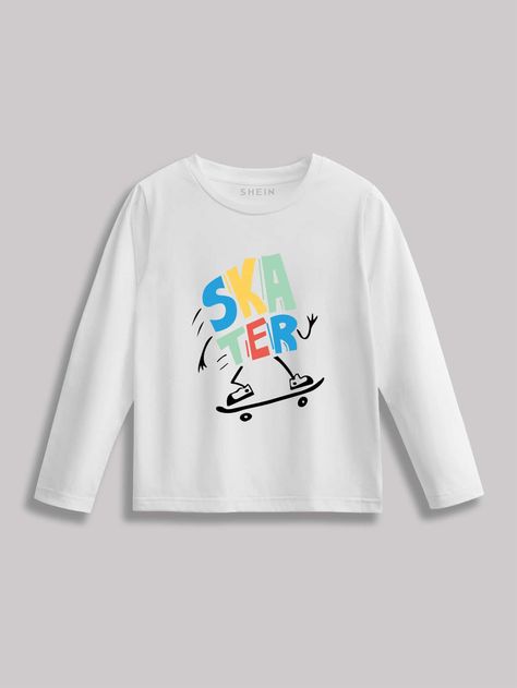 White Casual  Long Sleeve Cotton Letter  Embellished Medium Stretch Spring/Fall Toddler Boys Clothing Skate Graphic Tees, Kids Wear Boys, Kids Dress Boys, Toddler Graphic Tee, Boys Prints, Amazon Clothing, Kids Activewear, Mens Workout Shirts, Toddler Fall