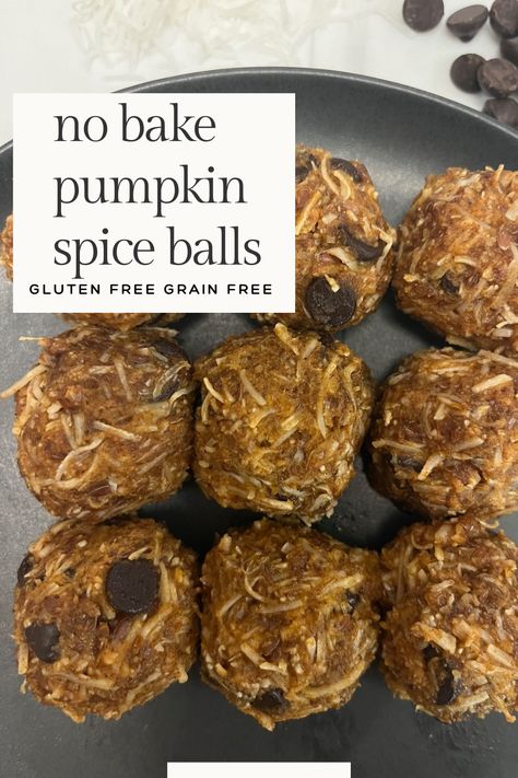 Made from coconut flakes, peanut butter, pure pumpkin, ground flax, spices, chocolate chips and honey these energy balls are a 2 bite snack that will quickly become your favourite fall recipe.

Gluten free, grain free and dairy free. Full of pumpkin-y flavour! Pumpkin Spice Balls, Sugar Free Snacks, No Bake Pumpkin, Baked Carrots, Recipe Gluten Free, Coconut Peanut Butter, Packaged Snacks, Fall Recipe, Gluten Free Grains