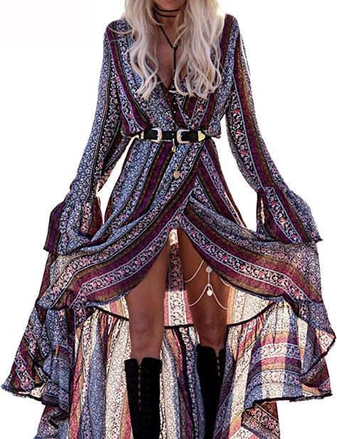 Beth Dutton/Yellowstone inspired dress Boho Wrap Dress, Maxi Dress Summer Beach, Women Maxi Dresses Summer, Summer Long Sleeve, Boho Style Outfits, Maxi Cardigan, Coachella Outfit, Flowy Maxi Dress, Boho Casual