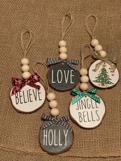 Painted Christmas Ornaments Wooden Gift Tags, Tree Pieces Wood Slices, Wooden Joy Sign Diy Christmas Wood Blocks, Birch Round Christmas Ornaments, Holiday Wood Ornaments, Diy Wooden Tree Ornaments, Round Wood Disc Crafts, Rae Dunn Inspired Ornaments, Cricut Christmas Ornaments Wooden