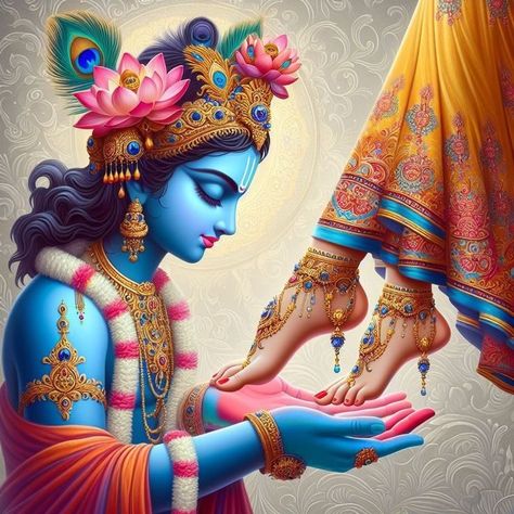 Radharani Charan, Krishna With Radha, Unique Radha Krishna Images, India Painting, Pictures Of Shiva, Happy Navratri Images, Shakti Goddess, Navratri Images, Hanuman Images