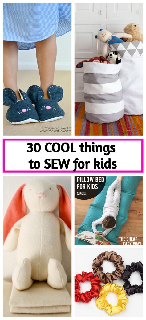 Find a list of 30 cool and easy things to sew for kids. This collection includes stuffed animals, accessories, bags, creative pillows, and more! All of these are easy beginners sewing projects, for both boys and girls. And you can accomplish any of them no matter your sewing skill level! #icansewthis #sewingforkids #diygiftstosew #easysewingprojects Things To Sew For Kids, Boy Sewing Projects, Easy Things To Sew, Diy Costumes Kids Boys, Things To Sew, Beginners Sewing, Creative Pillows, Boy Sewing, Diy Sewing Gifts