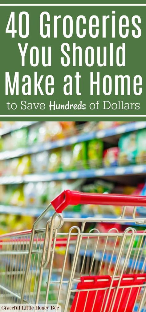 Check out this list of 40 Groceries to Stop Buying and Start Making to Save Money including taco seasoning, chicken broth, peanut butter cookies and more on gracefullittlehoneybee.com Groceries Budget, Budget Money, Grocery Budget, Budgeting 101, Money Savings, Grocery Haul, Cooking Hacks, Budget Tips, Grocery Budgeting