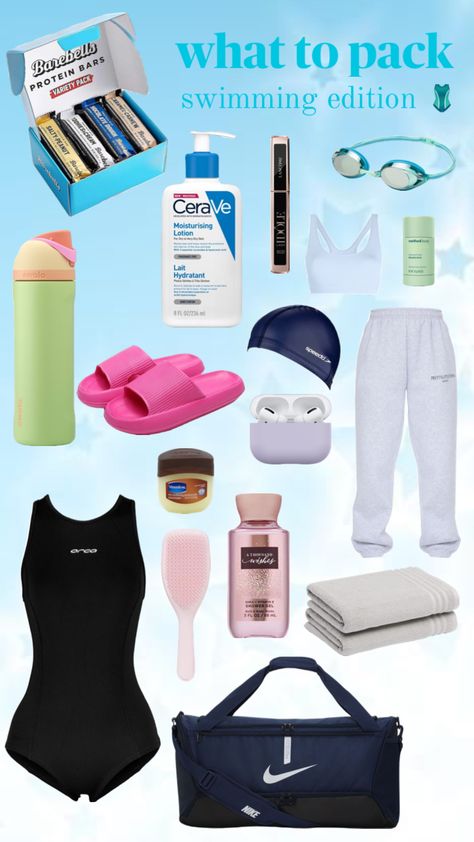 what to pack: swimming edition 🩱 #whattopack #swimming #beauty #outfitinspo #inspo #packingessentials #bagessentials #bag Competitive Swimming Pictures, Swimming Motivation, Swimming Coach, Coach Outfits, Swimming Pictures, Swimming Outfits, Swimmers Life, Swim Practice, Swimming Classes