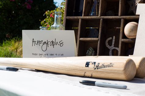 Baseball Bat Guest Book, Baseball Guest Book, Baseball Wedding Guest Book, Backyard Graduation Party, Baseball Wedding, Wedding Aesthetics, Victoria Wedding, Guest Signing, Baseball Theme