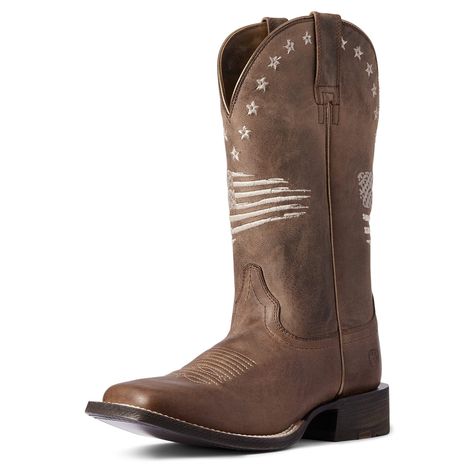 PRICES MAY VARY. 4LR lightweight stabilizing shank for support Removeable All Day Cushioning insole Full-grain leather foot and textile upper Leather lining American flag embroidery B Tan, Western Shoes, Ariat Boots, Country Boy, Flag Embroidery, Western Boots Women, Leather Cowboy Boots, Veg Tan Leather, Western Boot