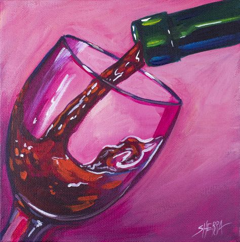 Wine Glass Drawing, Wine Pouring, Wine Glass Painting, Wine And Paint Night, Art Sherpa, The Art Sherpa, Acrylic Tutorials, Wine And Canvas, Wine Painting