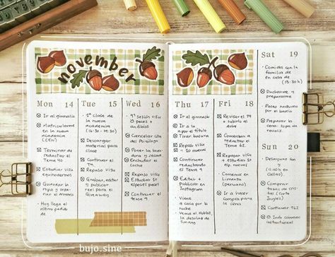 November Bulletin Journal Ideas, October Bujo Weekly Spread, November Bullet Journal Spread, Fall Journal Spread, November Bujo Ideas, November Spread Bullet Journal, November Bujo Spread, October Weekly Spread Bullet Journal, November Weekly Spread Bullet Journal