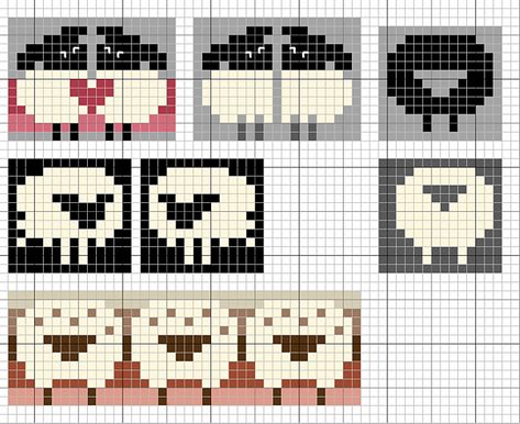 Ravelry: Love sheep pattern by Eve Laine. I'd love to redraw these on knitting graph paper because I doubt they'd turn out as they appear on ordinary graph paper once knit. But they are very sweet! Maglia Fair Isle, Fair Isle Chart, Fair Isle Knitting Patterns, Fair Isles, Colorwork Knitting, Crochet Tapestry, Cross Stitch Animals, Fair Isle Knitting, Knit Stitch Patterns