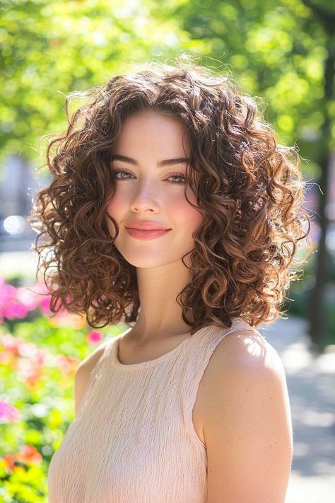 Haircuts For Layered Hair, Curly Haircut No Layers, Collar Length Curly Hair, Short Curly Haircuts Middle Part, Curly Haircut Mid Length, Curly Hair Haircuts Short, Face Framing Layers For Curly Hair, Haircut For Less Volume Hair, Short Naturally Wavy Hair