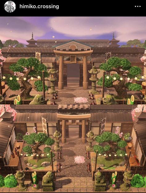 Acnh Japanese Restaurant Outdoor, Acnh Japanese Village, Acnh Japanese City Codes, Animal Crossing Korean Island, Animal Crossing Japanese Design, Acnh Japanese City, Japanese Animal Crossing, Acnh Zen Garden, Japanese Entrance