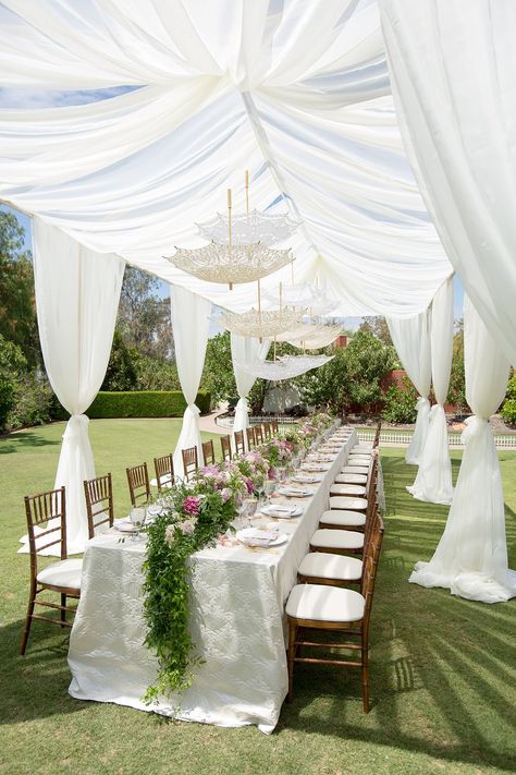 Wedding Shower Brunch Decorations, Wedding Tent Draping, Wedding Shower Brunch, Backyard Bridal Showers, Bridal Shower Luncheon, Outdoor Bridal Showers, Romantic Backyard, Backyard Wedding Decorations, Brunch Decor