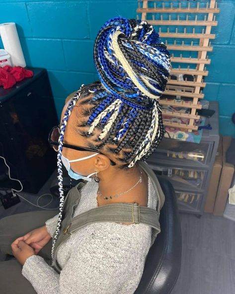 15 Pretty & Bold Box Braids Colors Worth Trying – May the Ray Knotless Box Braids Blue, Ithaca Aesthetic, Different Color Braids For Black Women, Color Box Braids For Black Women, Two Color Braids Black Women, Braided Hairstyles For Black Women Color, Braid Color Ideas For Black Women, Blue Braids For Black Women, Black And Blue Braids