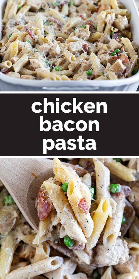 This Chicken Bacon Pasta is rich and comforting and the perfect dinner to take to a friend. It has chicken that is slow cooked before it’s added to a pasta with a creamy sauce, bacon, and peas. #recipe #dinner #chicken #pasta Chicken Bacon Pasta, Peas Recipe, Bacon Pasta, Best Pasta Recipes, Supper Ideas, Favorite Recipes Dinner, Dinner Chicken, Comfort Food Recipes Dinners, Turkey Dishes