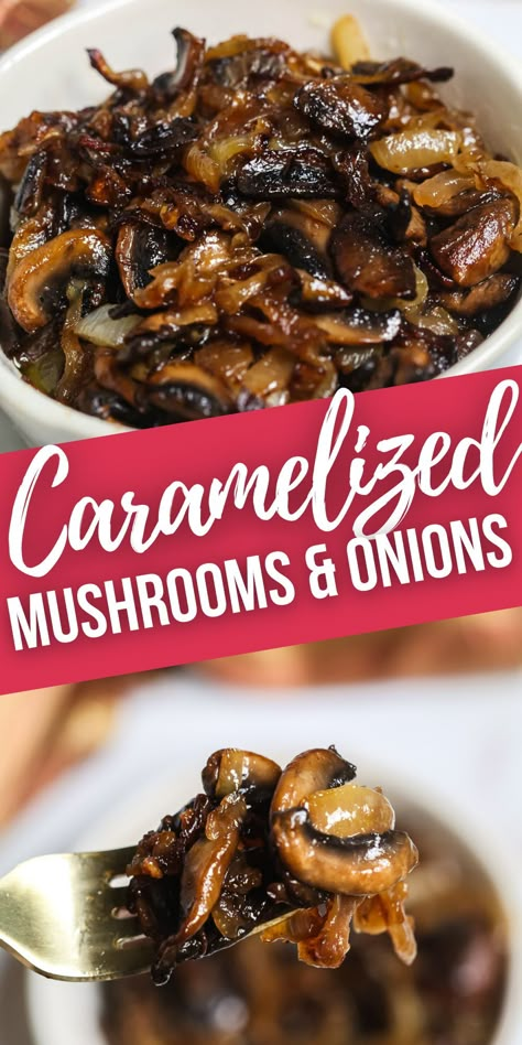 Carmelized Onions And Mushrooms, Steak Toppings, Caramelized Mushrooms, Smoked Sausages, Caramelized Onions And Mushrooms, Mushroom Side Dishes, Mushroom Recipes Healthy, Steak And Onions, Mushrooms And Onions