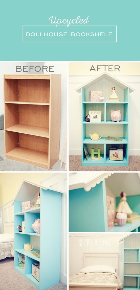 #diy #Upcycled Dollhouse Bookshelf... Love this! Dollhouse Bookshelf, Dollhouse Bookcase, Diy Kids Furniture, Woodworking For Kids, Bookshelves Diy, Woodworking Projects Diy, Repurposed Furniture, Diy Dollhouse, Kids' Room