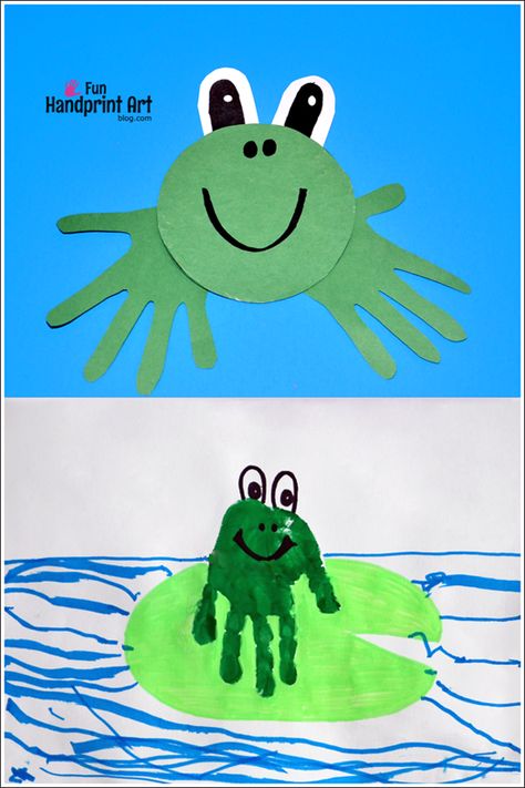 Handprint Frog Crafts for Kids Frog Crafts For Kids, تصنيف الحيوانات, Reptile Crafts, Hand Print Art, Frog Craft, Frog Theme, Frog Crafts, Project For Kids, Animal Crafts For Kids