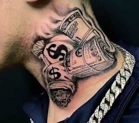 Money Neck Tattoo Men, Money Neck Tattoos, Cholo Tattoo, Black Men Tattoos, Money Tattoo, Angel Tattoo Designs, Cute Diy Room Decor, Nike Bags, Hand Tattoos For Guys