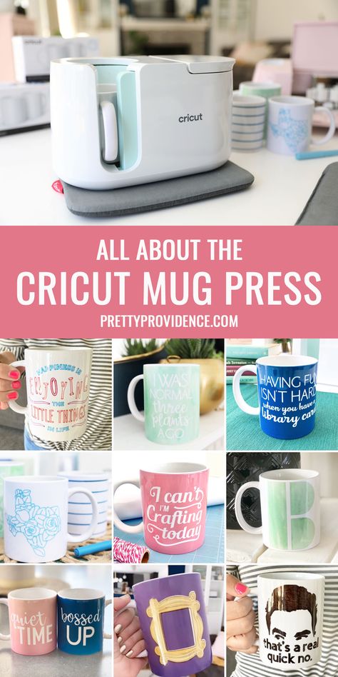 Everything you ever wanted to know about the Cricut Mug Press! #ad. Click through for our review, answers to our most frequently asked questions, and fun ideas to get your juices flowing for your first mug press project! #CricutMade #CricutMugPress How To Use Cricut Mug Press, Cricut Projects Mugs, Cricut Mugs Ideas, Cricut Mug Press Ideas, Cricut Mug Ideas, Make Your Own Mug, Cricut Mugs, Press Ad, Diy Mug Designs