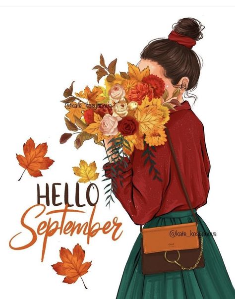 Autumn Illustrations, September Images, Good Morning Inspiration, Hello September, Autumn Illustration, Girly Wall Art, Calendar Girls, Girly Art Illustrations, Fall Pictures