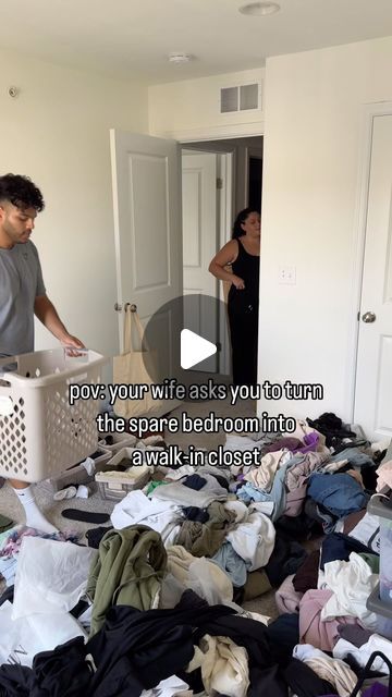 Maaz on Instagram: "turn our spare bedroom into a walk in closet #closetorganization #closetgoals #closettransformation #bedroommakeover #homeprojects #dıy #dreamcloset #organization" Walk In Closet With Carpet, Converted Room To Closet, Closet Ottoman Walk In, Room To A Closet, Extra Room Turned Into Closet, Walk In Closet Clothes Organization, Closet Room Built Ins, Room With Bed In Closet, How To Turn A Spare Bedroom Into A Closet