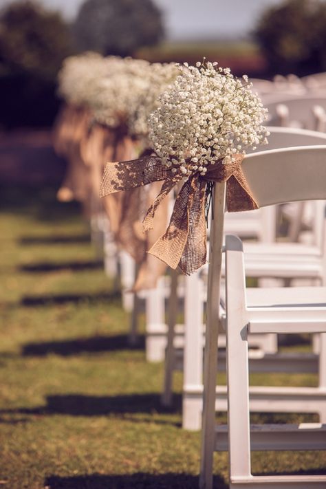 Rustic and Romantic Burlap and Peach Wedding Hessian Wedding, Bachelor Pad Decor, Wedding Aisle Outdoor, Burlap Lace Wedding, White Chairs, Wedding Aisle Decorations, Burlap Wedding, Peach Wedding, Wedding Aisle