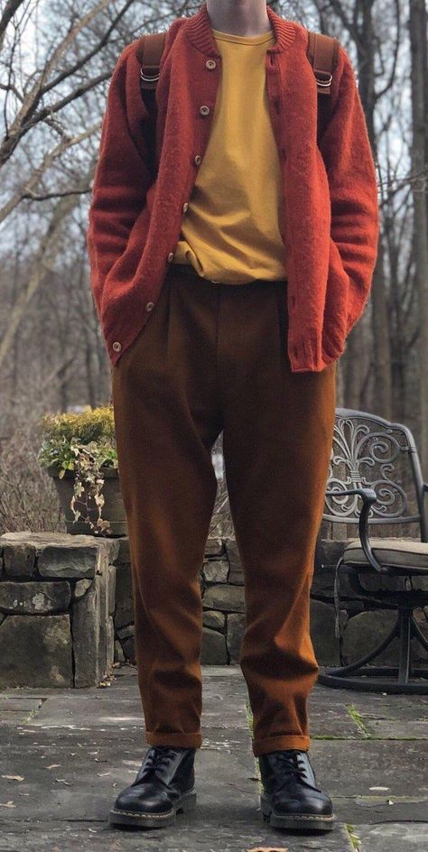 Masc Fashion, Masc Outfits, Goth Outfit, Cottagecore Outfits, Academia Fashion, Cottagecore Fashion, Kleidung Diy, Brown Pants, Menswear Inspired