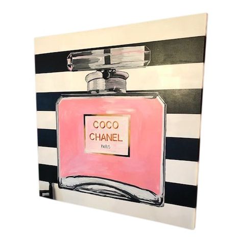 Chanel Painting Canvases, Chanel Canvas Painting, Girly Paintings On Canvas, Girly Canvas Painting, Bottle Acrylic Painting, Girly Paintings, Chanel Painting, Perfume Illustration, Chanel Bottle