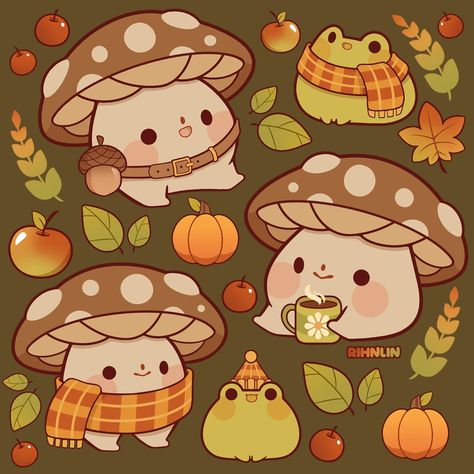 Rihnlin 🌱🪲🐸 (@rihnlin) on X Mushroom Creature Art, Mushroom Creature, Mushroom Pumpkin, Kawaii Mushroom, Fall Friends, Art Cute, Cute Frogs, Creature Art, Cuteness Overload