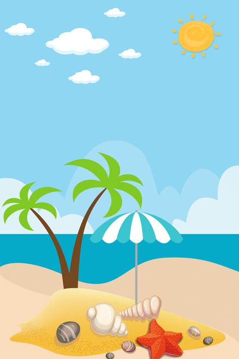 Summer Cartoon Seaside Background Summer Season Illustration, Summer Season Cartoon, Summer Cartoon Wallpaper, Summer Season Images, Seaside Background, Summer Umbrella, Beach Cartoon, Holiday Cartoon, Sand Pit