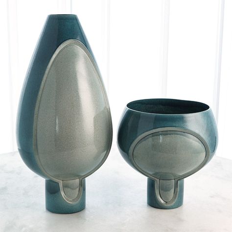 Two Tone Pod Vase-Azure Reactive Glaze, Cylinder Vase, Global Views, Tall Vases, Table Vases, Ceramic Table, Handmade Ceramics, Flower Pots, Cleaning Wipes