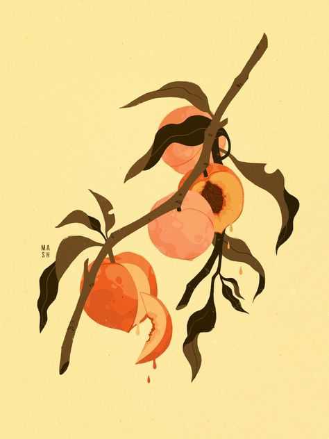 Samantha Mash, Quirky Illustration, Hot Day, Sky Art, Summer Fruit, Freelance Illustrator, College Art, Peaches, Large Prints