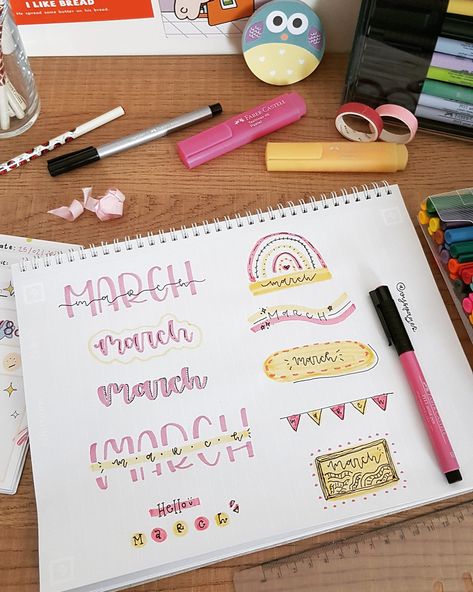 Fancy Ways To Write Letters, Pretty Ways To Write Letters, March Header, March Font, Different Ways To Write, Journal March, Header Ideas, Monthly Journal, March Bullet Journal