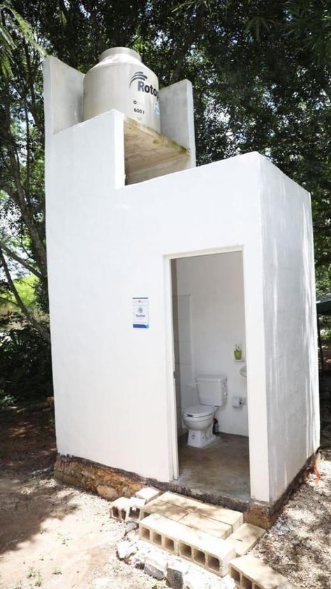 Cute Outhouse Ideas, Outside Toilet Ideas, Outdoor Restroom Ideas, Outside Restroom, Outdoor Toilet And Shower Ideas, Outdoor Toilet Ideas, Modern Outhouse, Outdoor Toilet And Shower, Colorful Patio Decorating Ideas