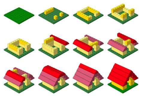 Another example of illustrated instructions on how to make a lego house. House Lego Ideas, Lego Easy House, Cool Lego House Ideas Easy, How To Build Lego House, Easy Lego Houses To Build, Lego Houses Easy, Easy Lego House Ideas, Lego Step By Step Instructions, Simple Lego Builds Instructions