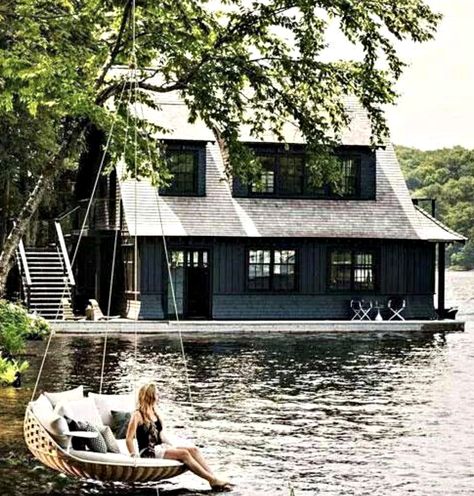 Lake Houses Exterior, Lakefront Living, Lakeside Living, Lakefront Property, Lake Living, Lake Cottage, Guest Cottage, Lake Cabins, Philippe Starck